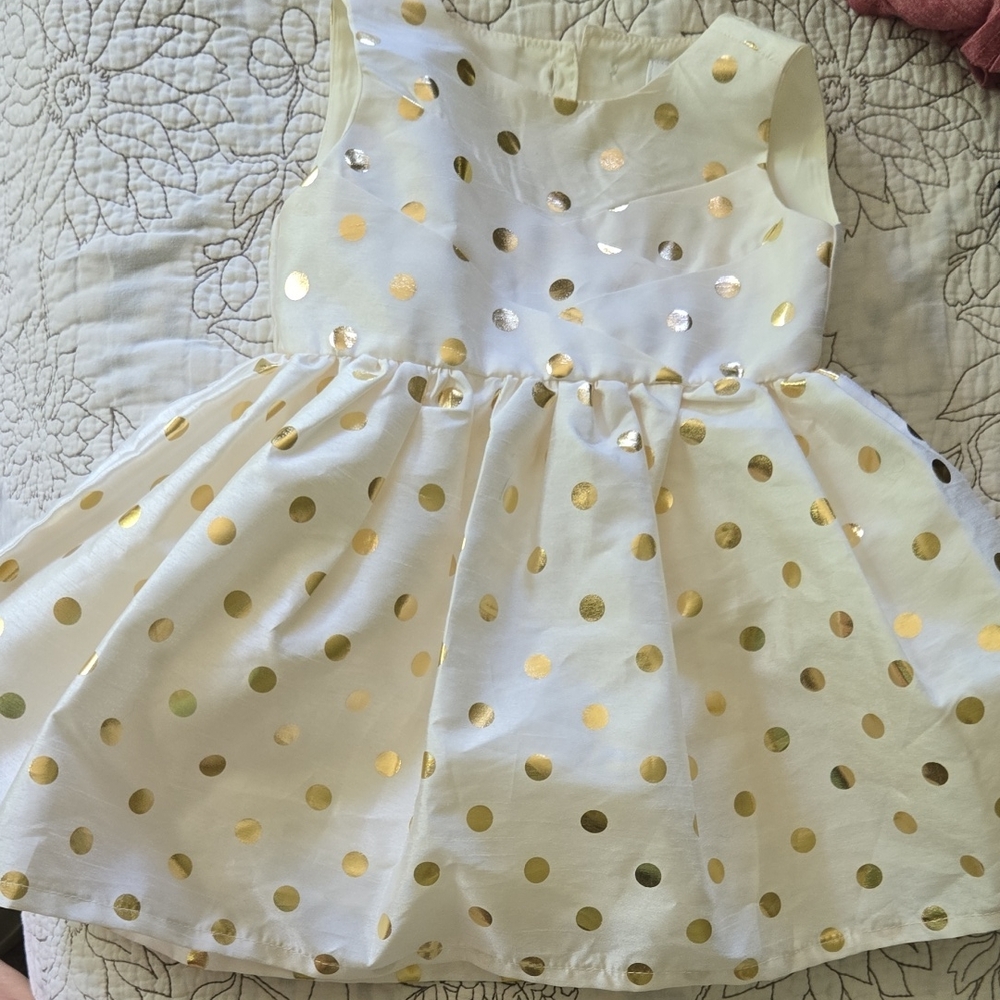 White Dress with Gold Polka Dots